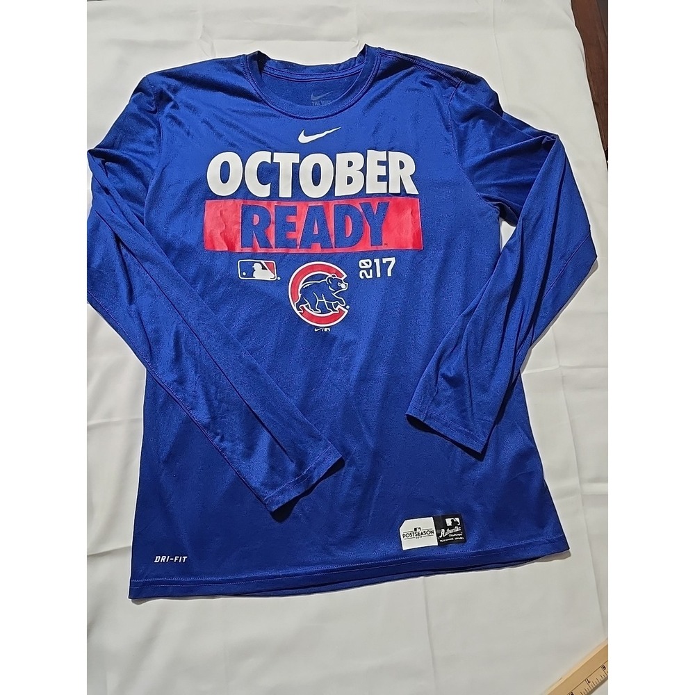 Nike Dri Fit Chicago Cubs Shirt Mens Large Blue MLB Baseball Long Sleeve 2017